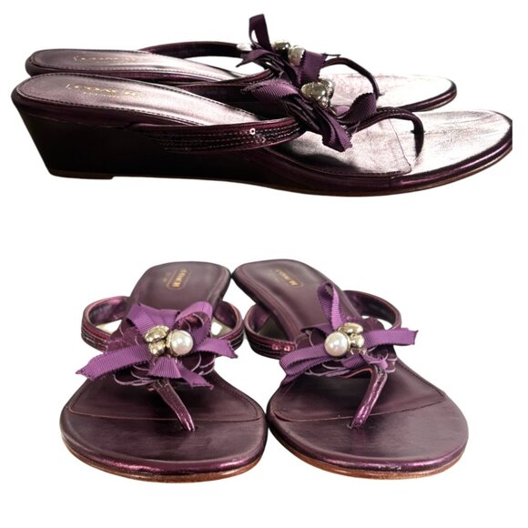 VINTAGE COACH PURPLE/PLUM CHARMS LEATHER FLIP FLOP SANDALS SIZE 9.5-10 - Picture 3 of 5